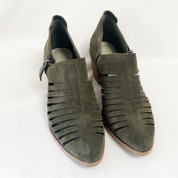 1.STATE Olive Green Suede Booties W/Block Heel - Picture 2 of 8